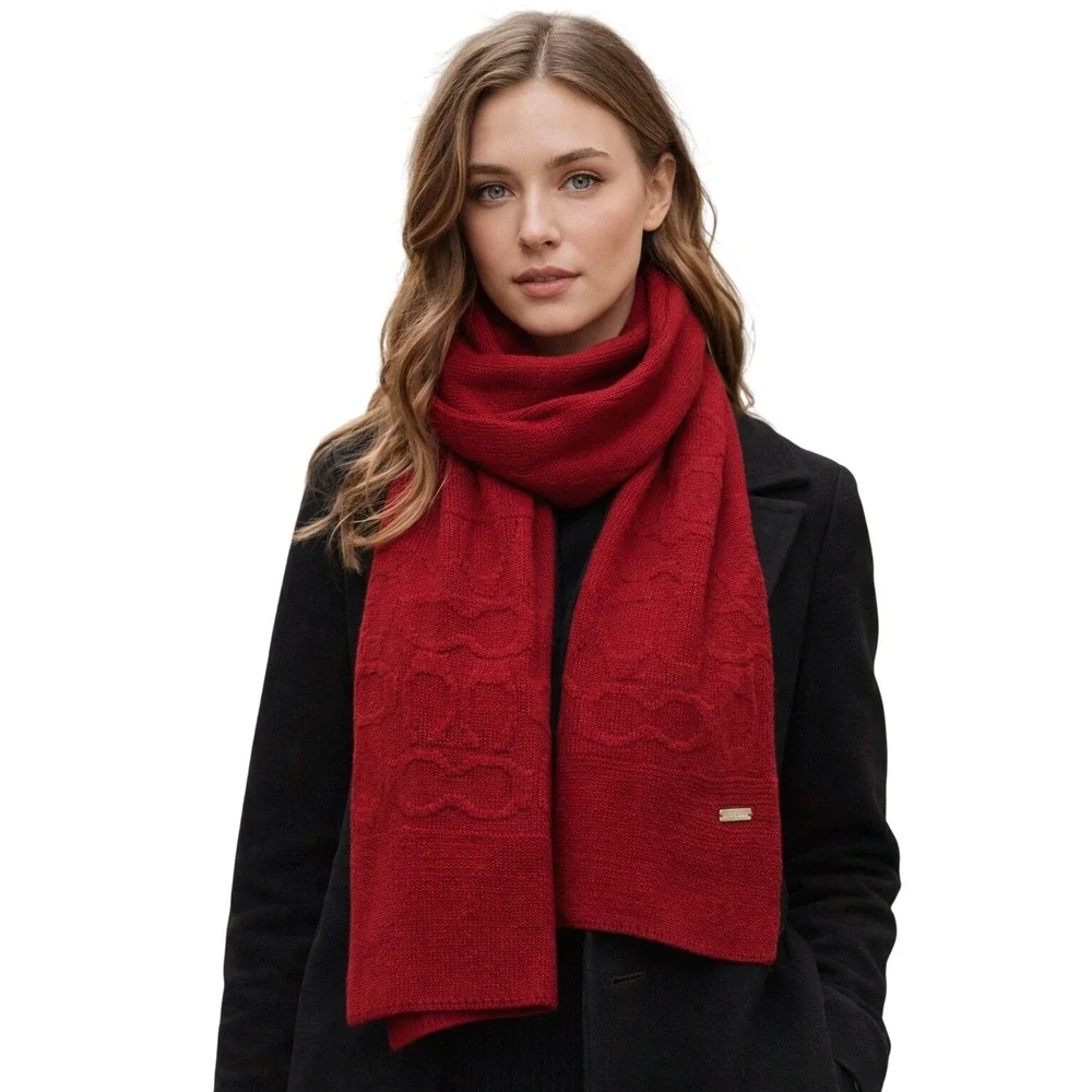 Coach Red Knit Signature C Logo Scarf 72x10‎ Long Winter Wrap Designer F32711